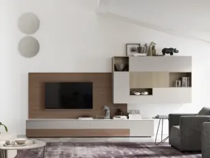 Parete Attrezzata Seta SA2207 in melaminico Rovere Avena e laccato opaco di Maronese Acf