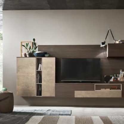 Parete Attrezzata Seta SA2218 in melaminico Rovere Thea e laccato opaco Canapa di Maronese Acf