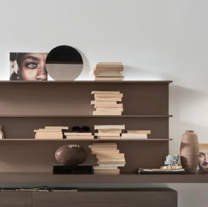 Parete Attrezzata Unix SU2112 in melaminico Rovere Thea e laccato opaco Bronzo, Castagno di Maronese Acf