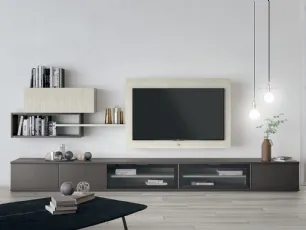 Parete Attrezzata Volo S304 in mealminico Grigio Titanio e Rovere Gesso di Colombini Casa