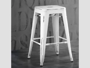 Sgabello Route 66 Stool 65 in metallo bianco anticato di La Seggiola