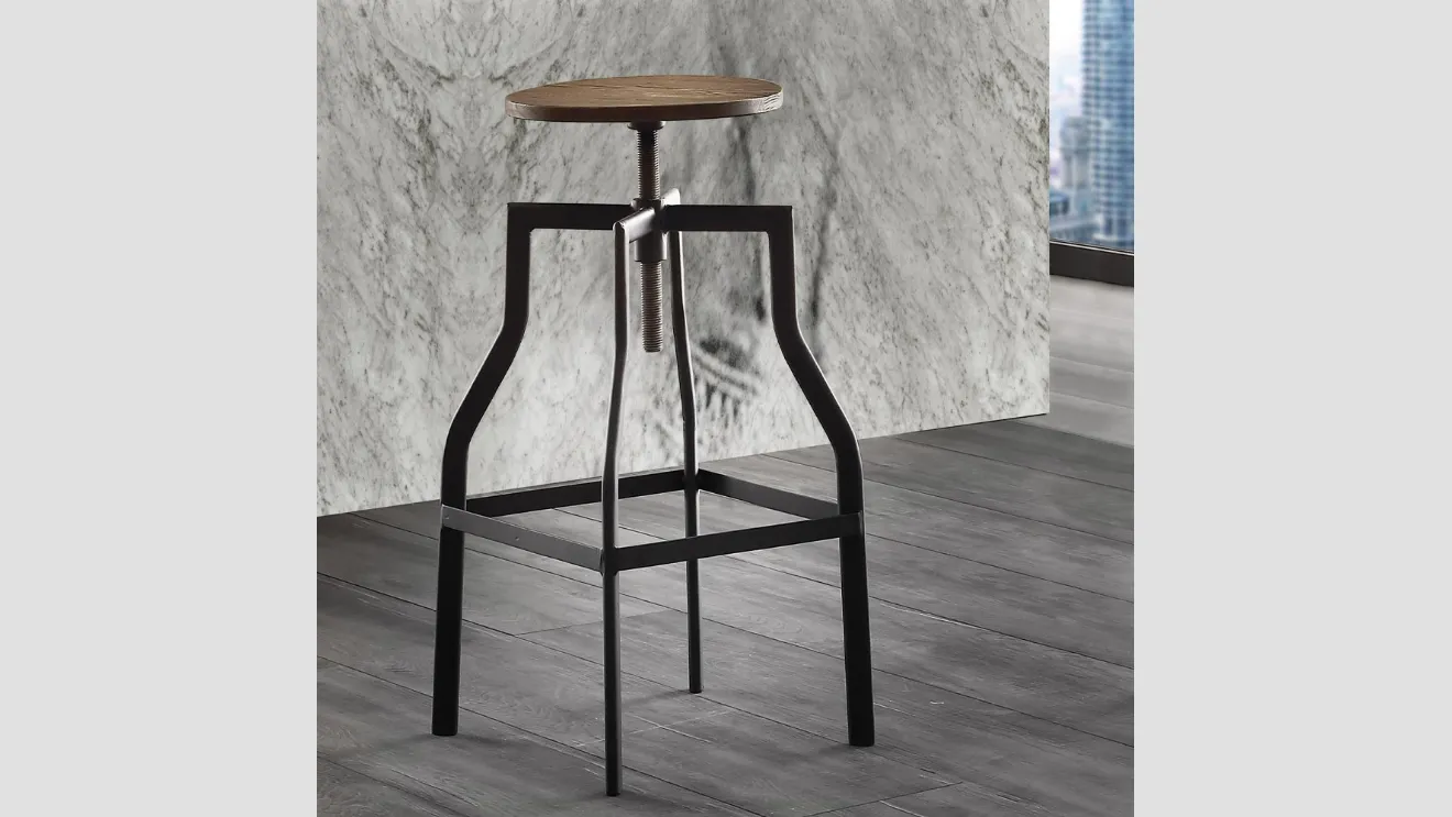 Sgabello Urban con sedile in noce industrial e struttura in metallo verniciato nero di La Seggiola