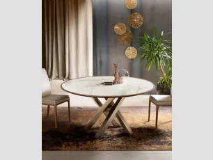 Tavolo rotondo Shangai in legno e ceramica di Riflessi