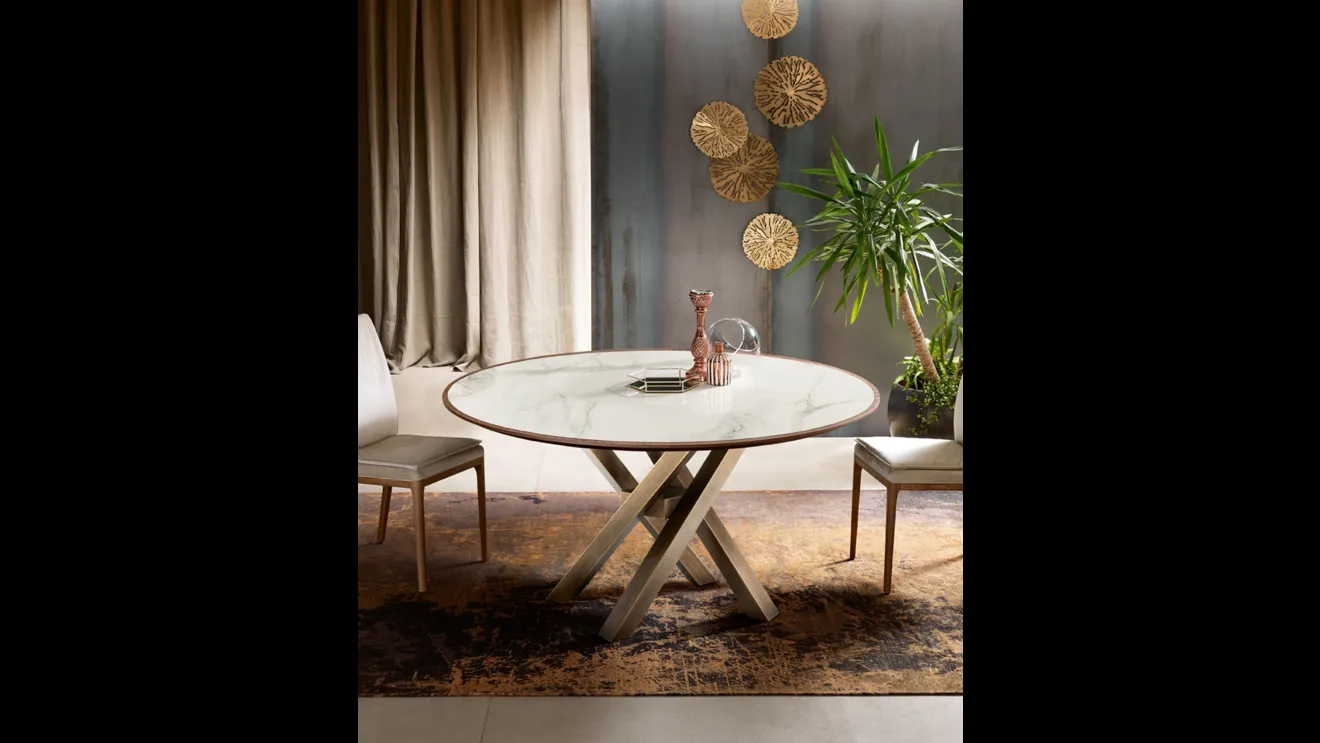 Tavolo rotondo Shangai in legno e ceramica di Riflessi