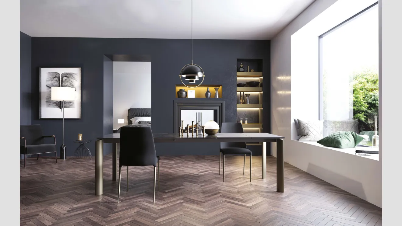 Tavolo T1507 Circle 160 in vetroceramica lucida di Zamagna