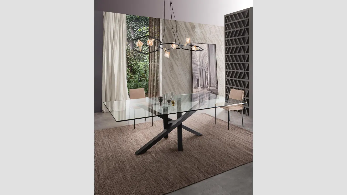 Tavolo con top in cristallo Shangai Vetro di Riflessi