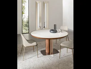 Tavolo rotondo Tower in ceramica e legno di Riflessi