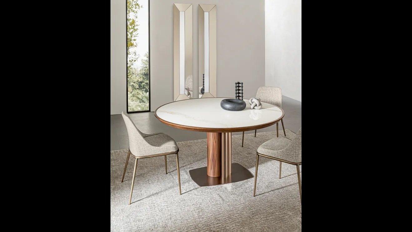 Tavolo rotondo Tower in ceramica e legno di Riflessi