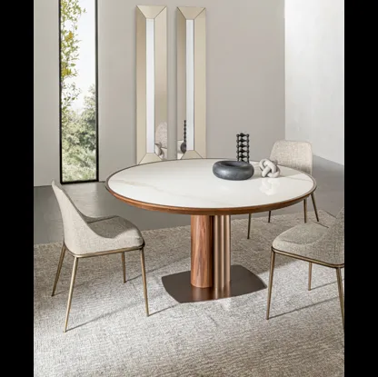 Tavolo rotondo Tower in ceramica e legno di Riflessi