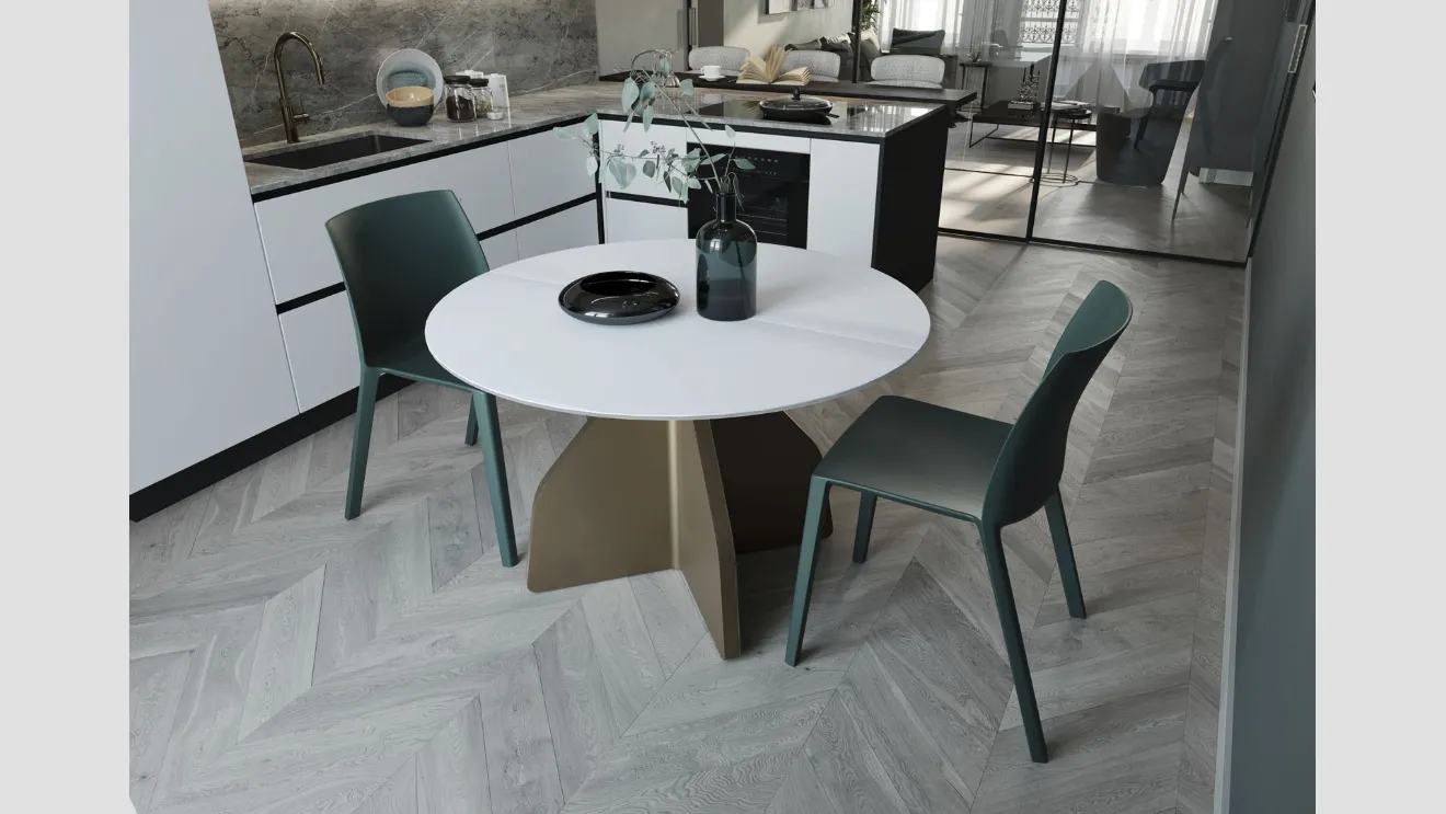 Tavolo rotondo allungabile Wing in ceramica bianco assoluto di Zamagna