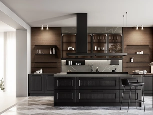 Cucina Classica con isola Gioiosa 02 in laccato nero e noce di Arredo3