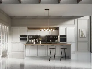 Cucina Classica Asolo in Frassino laccato a poro aperto Siberia e top in ceramica effetto marmo di Arredo3