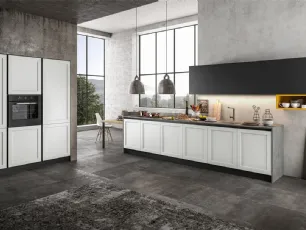 Cucina Classica lineare in Pet opaco Bianco, pensili in laccato Nero e top in laminato Grigio Frame di Arredo3
