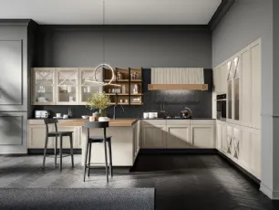 Cucina Classica angolare Frida classic in Frassino massello finitura decapè Fieno con top in quarzo di Arredo3