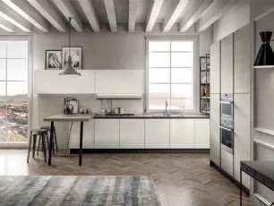 Cucina Moderna in laccato lucido e laminato Rovere Atalanta con penisola Cloe di Arredo3