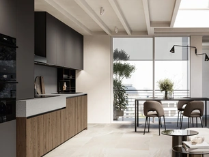 Cucina Moderna lineare Asia 02 in rovere e laccato di Arredo3