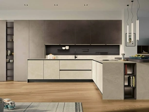 Cucina Moderna con penisola MK12 in laminam e laccato di Gentili Cucine