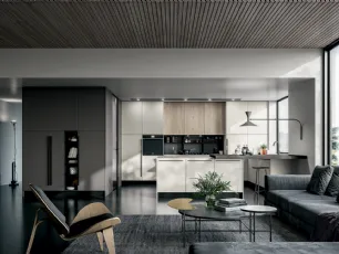 Cucina Moderna Round angolare con penisola in laminato Seta Bianco e Roccia con top in Quarzo di Arredo3