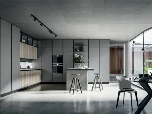Cucina Moderna Round con Isola in laminato Rovere grano e Pet Selenio Matt di Arredo3