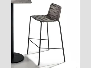 Sgabello Café de Paris in metallo zincato con seduta rivestita in corda piatta poliestere color tortora di La Seggiola